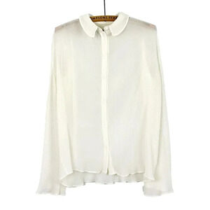 Something  Navy Womens XS Off-White Pleated Button-Up Blouse Preppy